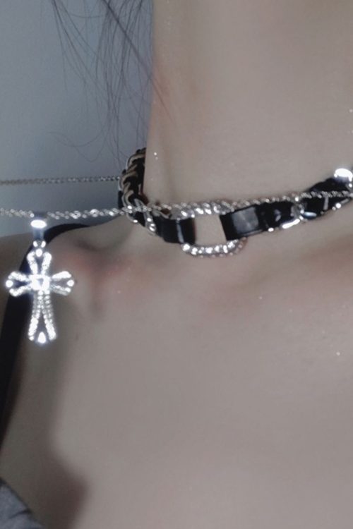 Y2K Super Flash Gothic Double Layered Cross Necklace