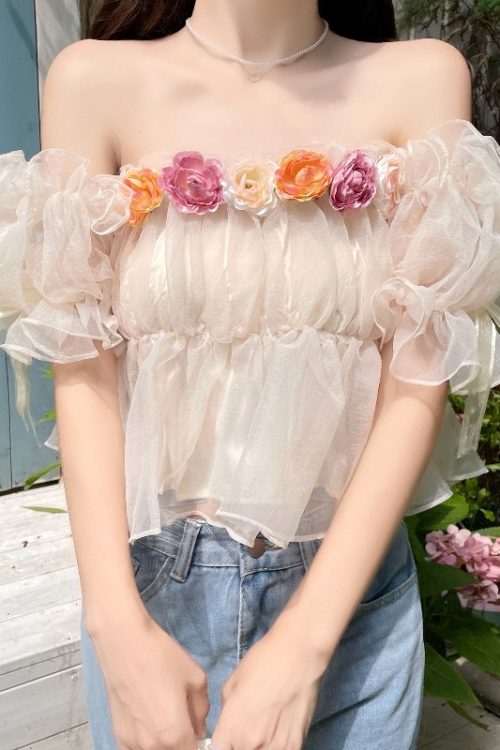 One-Shoulder Chiffon Lace Top