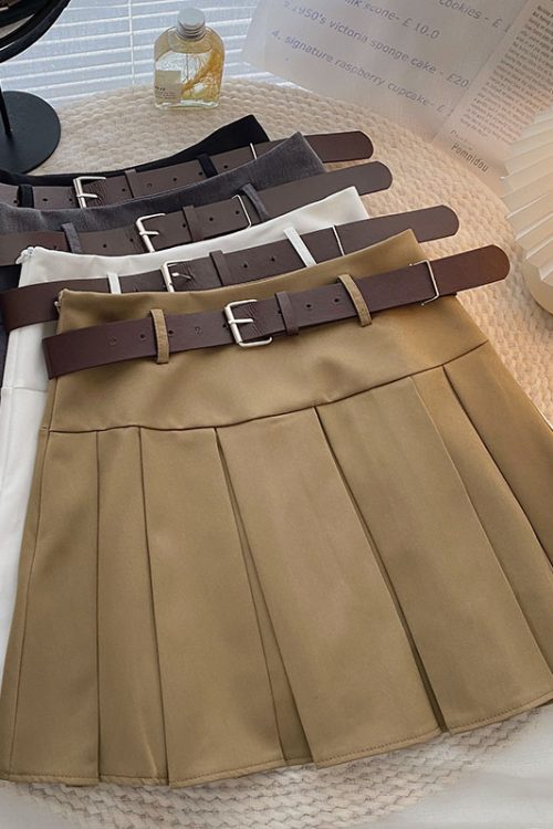 Summer Slim All-Match Pleated Skirt With Belt