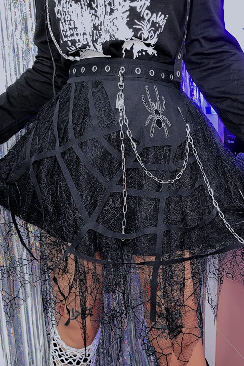 Punk Spider Chain Irregular Lace Skirt