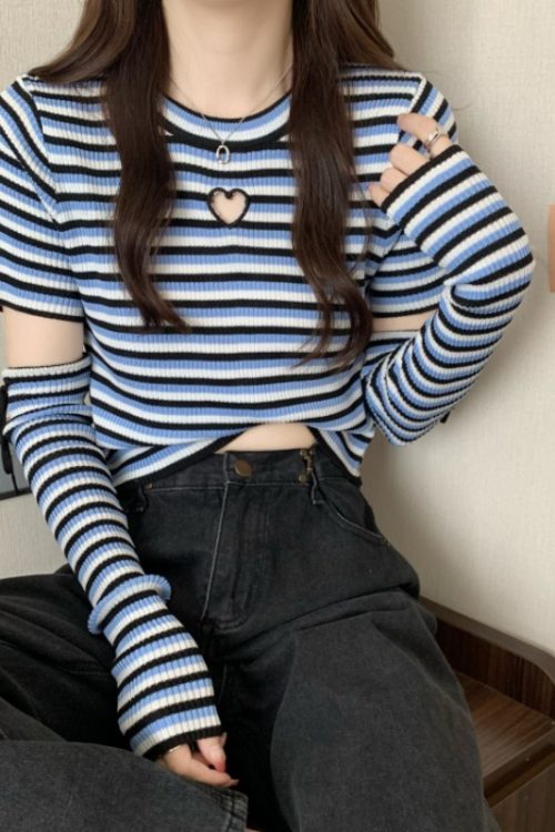 Long Sleeve T-Shirt Striped Knit Top