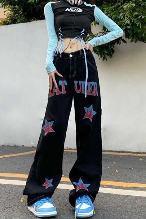 Vintage Print Relaxed Jeans