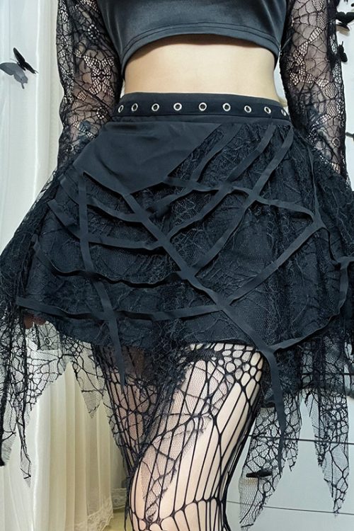 Gothic Punk Spider Web Fringe Miniskirt Skirt