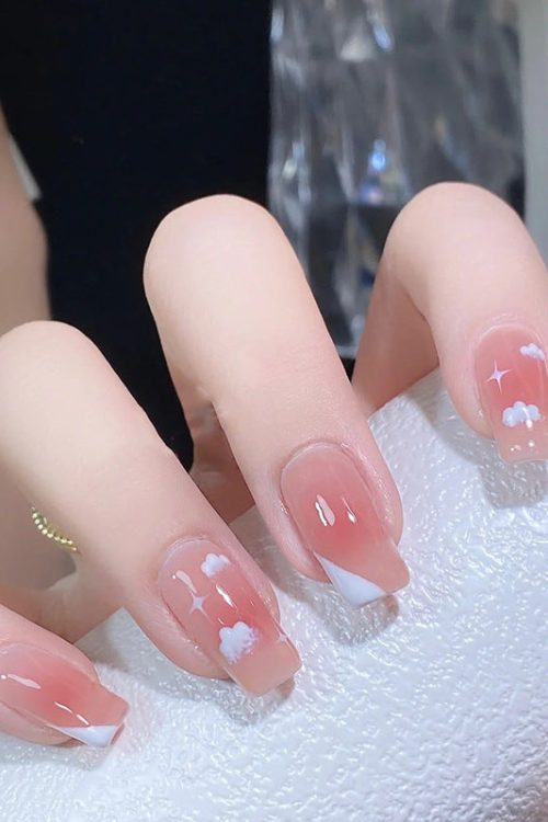 【1228】Cute Clouds Wearable Nails Finished Manicure